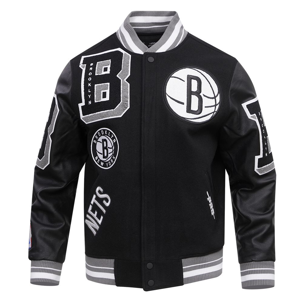 美品　ネッツ　Brooklyn Nets ジャケット＆パンツセット NBA BROOKLYN NETS MASHUP MEN'S RIB WOOL VARSITY JACKET (BLACK/GRAY