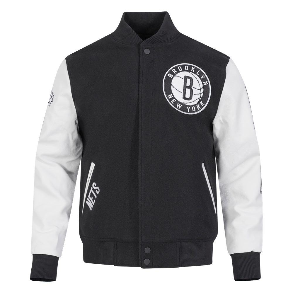NBA BROOKLYN NETS CLASSIC WOOL MEN'S VARSITY JACKET (BLACK/WHITE