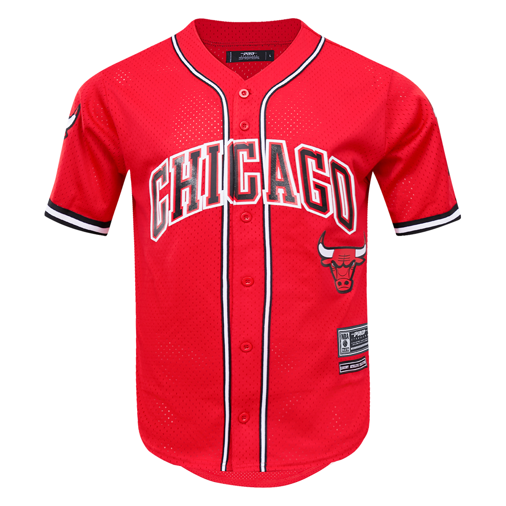 NBA CHICAGO BULLS LOGO MEN'S MESH BUTTON DOWN JERSEY (RED) â Pro Standard