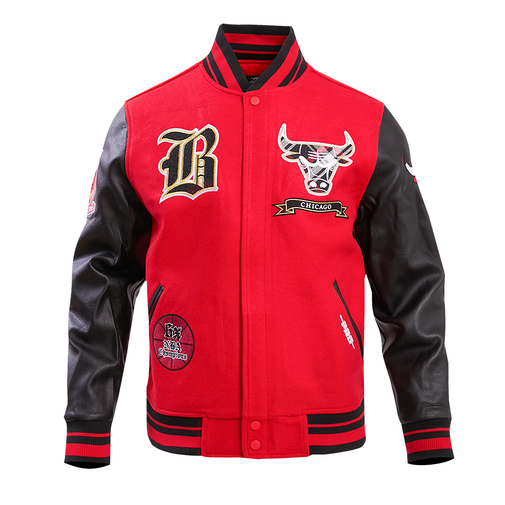 NBA CHICAGO BULLS PRO PREP MEN'S WOOL VARSITY JACKET (RED/BLACK