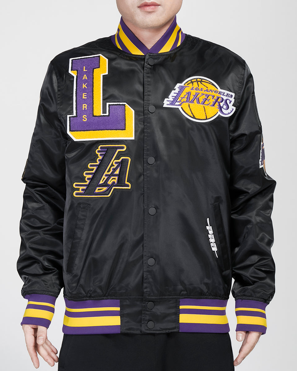 NBA LOS ANGELES LAKERS MASHUP MEN'S RIB SATIN JACKET (BLACK/PURPLE)