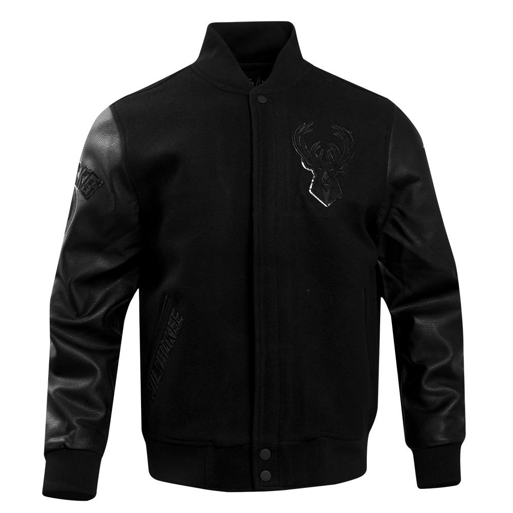 NBA MILWAUKEE BUCKS TRIPLE BLACK PRO MEN'S VARSITY JACKET (TRIPLE