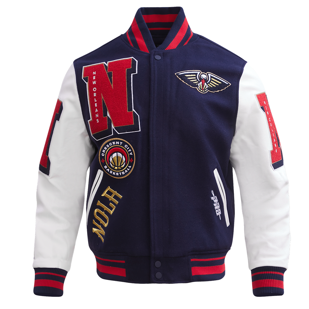 NBA NEW ORLEANS PELICANS MASHUP MEN'S RIB WOOL VARSITY JACKET (MIDNIGH Pro Standard