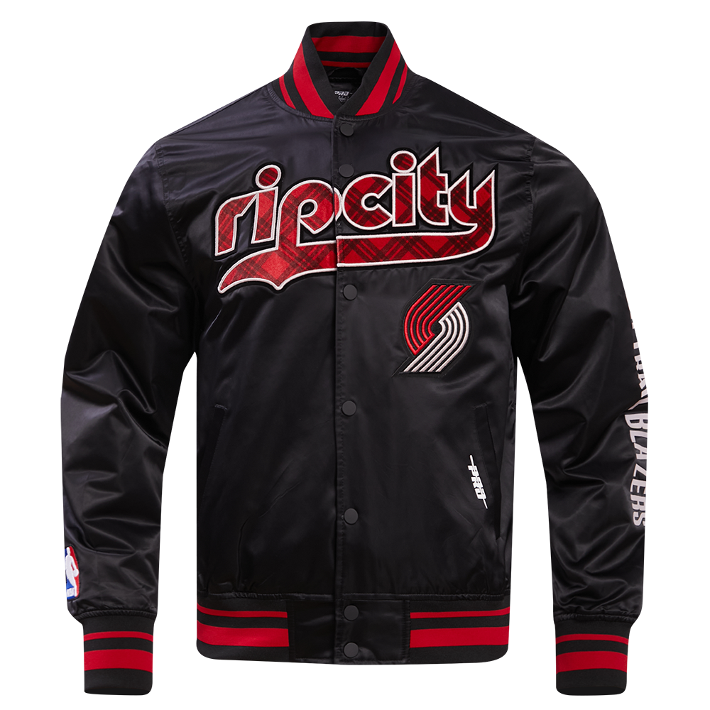 NBA PORTLAND TRAIL BLAZERS MEN'S CHEST RIB SATIN JACKET (BLACK/RED