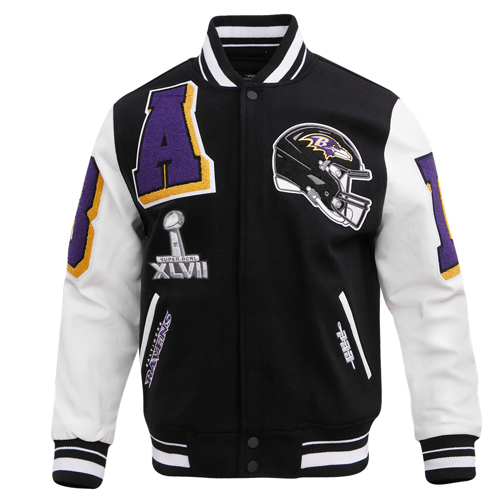 NFL BALTIMORE RAVENS MASHUP MEN'S RIB WOOL VARSITY JACKET (BLACK