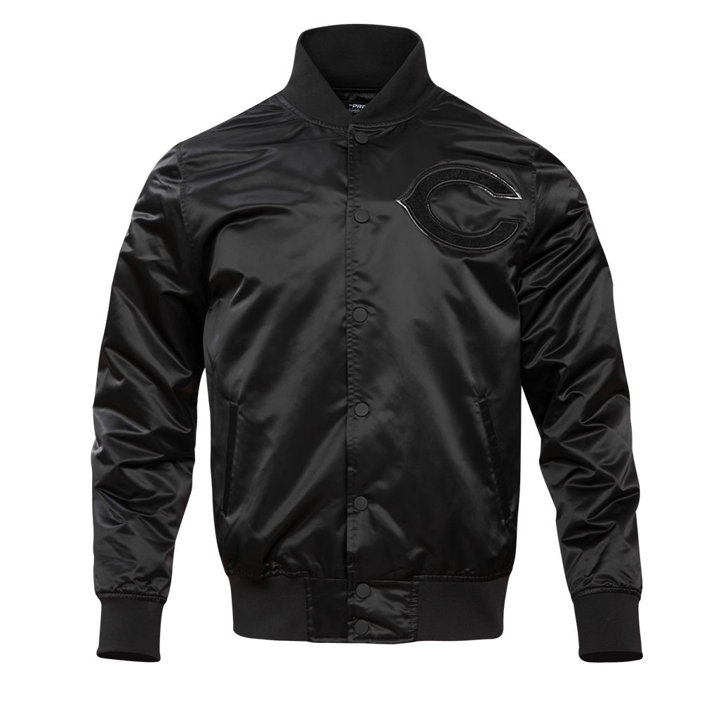 NFL CHICAGO BEARS TRIPLE BLACK MEN S SATIN JACKET TRIPLE BLACK Pro Nfl chicago bears triple black men s satin jacket triple black pro