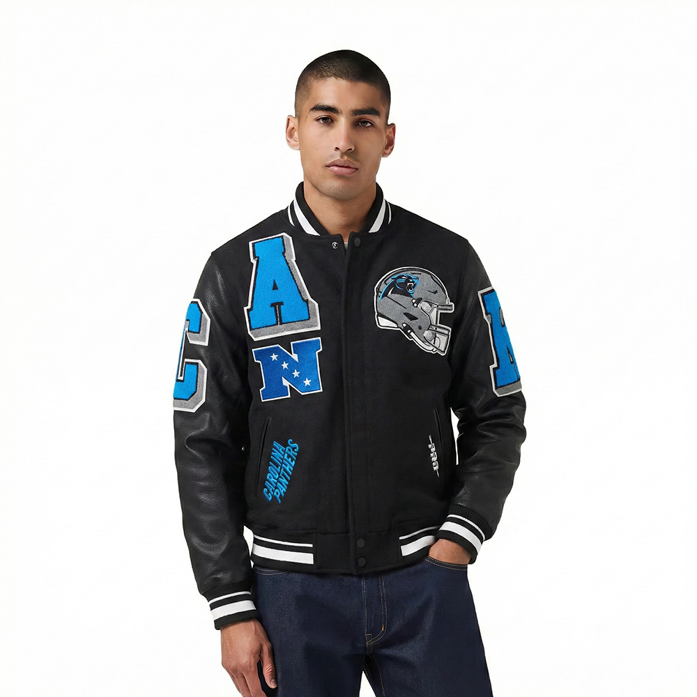Carolina Panthers スエードスタジャン Pro Standard NFL Carolina Panthers Mashup Varsity Jacket - Men's