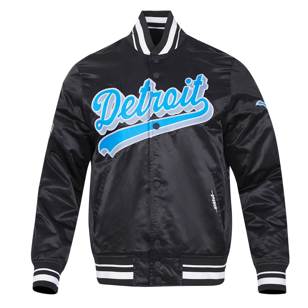 NFL DETROIT LIONS SCRIPT TAIL MEN'S SATIN JACKET (BLACK) – Pro