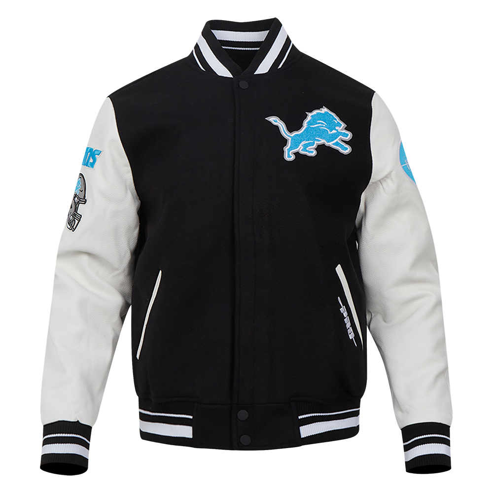 NFL DETROIT LIONS OLD ENGLISH MEN'S RIB WOOL VARSITY JACKET (BLACK