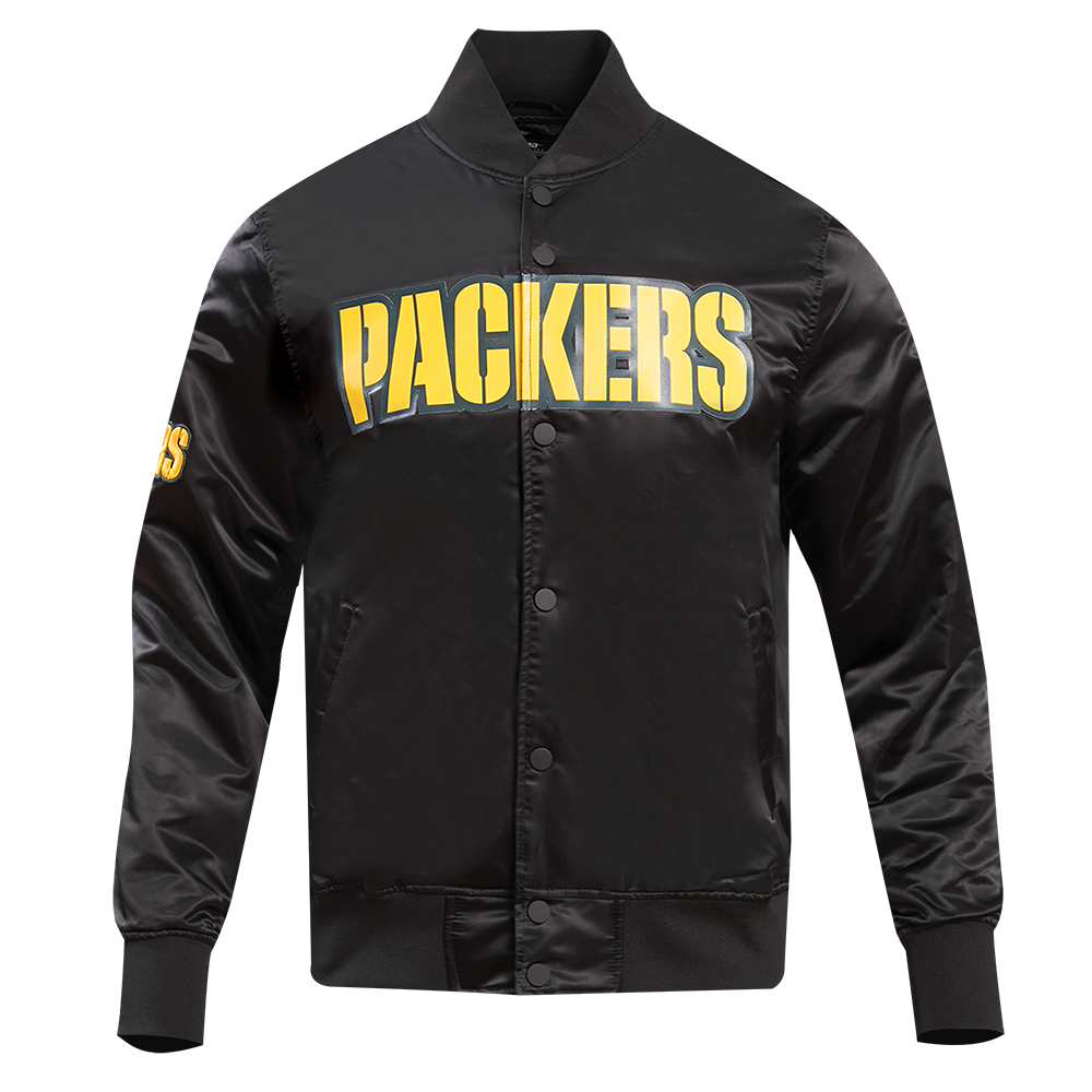 NFL GREEN BAY PACKERS BIG LOGO MEN'S SATIN JACKET (BLACK) – Pro