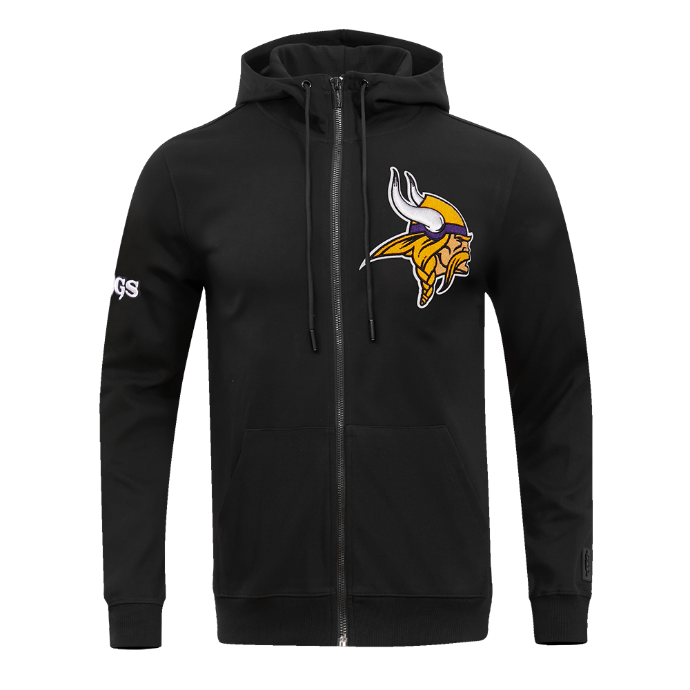 NFL MINNESOTA VIKINGS CLASSIC CHENILLE MEN'S FZ PO HOODIE (BLACK