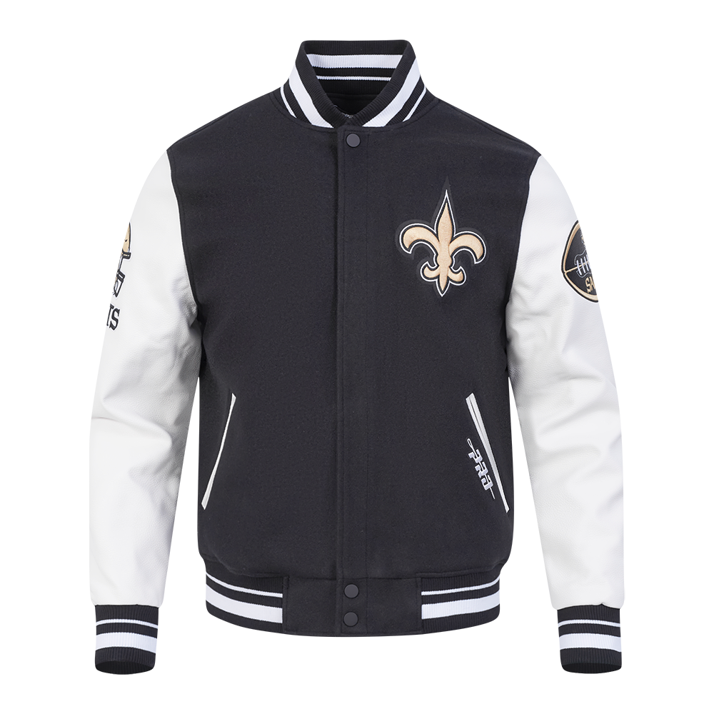 NFL NEW ORLEANS SAINTS OLD ENGLISH MEN S RIB WOOL VARSITY JACKET BLAC nfl-new-orleans-saints-old-english-men-s-rib-wool-varsity-jacket-blac