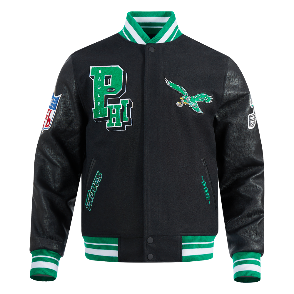 NFL PHILADELPHIA EAGLES BEST OF MEN'S RIB WOOL VARSITY JACKET (BLACK/G