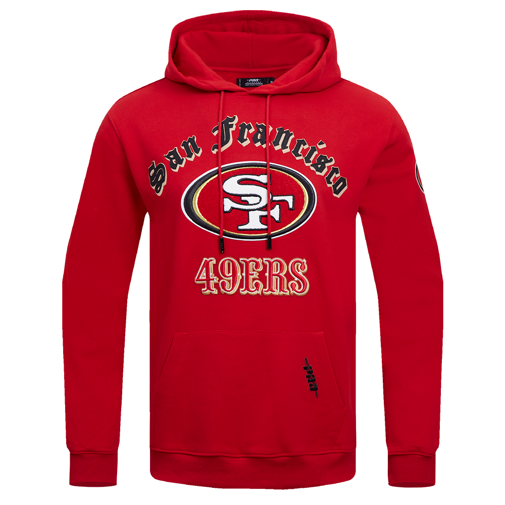 NFL SAN FRANCISCO 49ERS OLD ENGLISH MEN'S PULLOVER HOODIE (RED