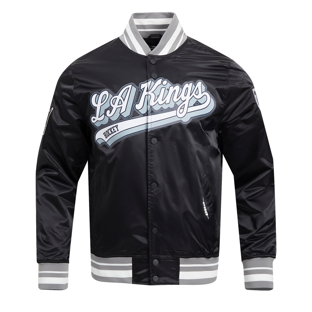 NHL LOS ANGELES KINGS SCRIPT TAIL MEN'S SATIN JACKET (BLACK/GRAY