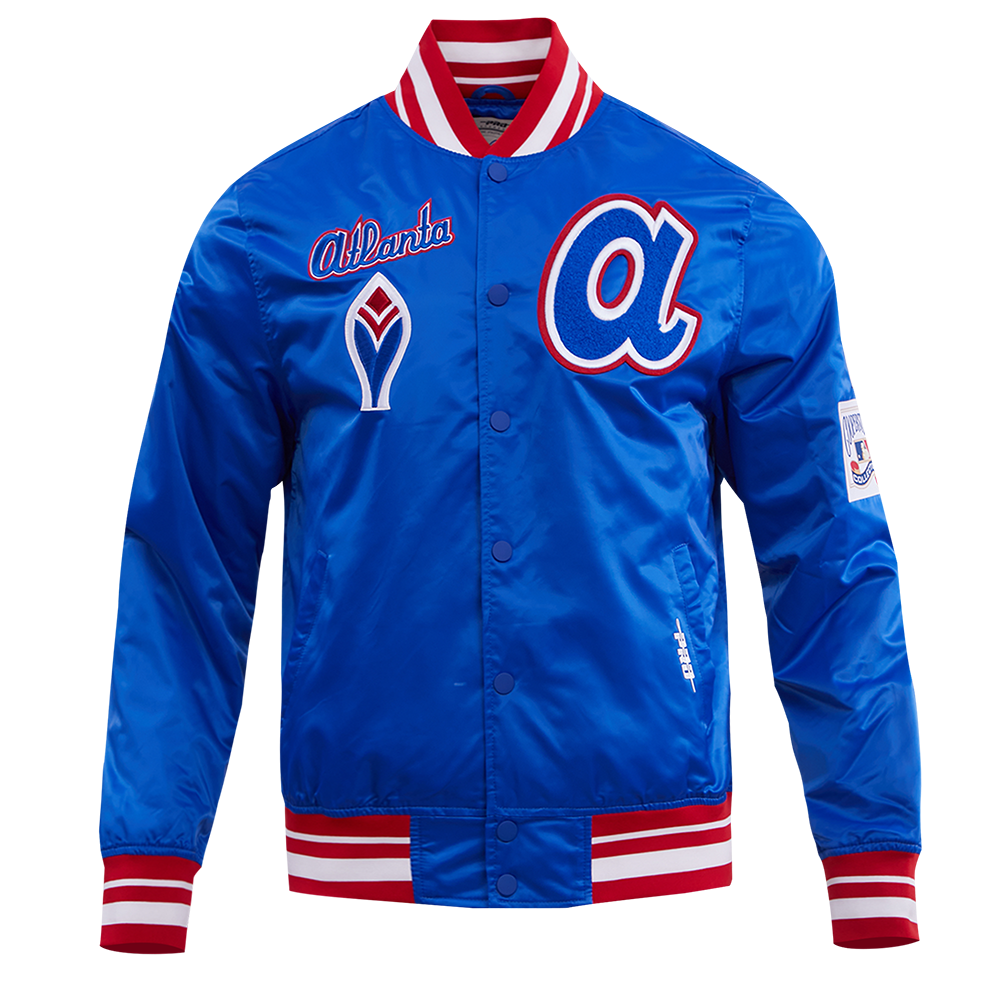 MLB ATLANTA BRAVES RETRO CLASSIC MEN'S RIB SATIN JACKET (ROYAL/RED