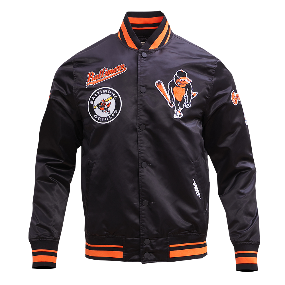 MLB BALTIMORE ORIOLES RETRO CLASSIC MEN'S RIB SATIN JACKET (BLACK