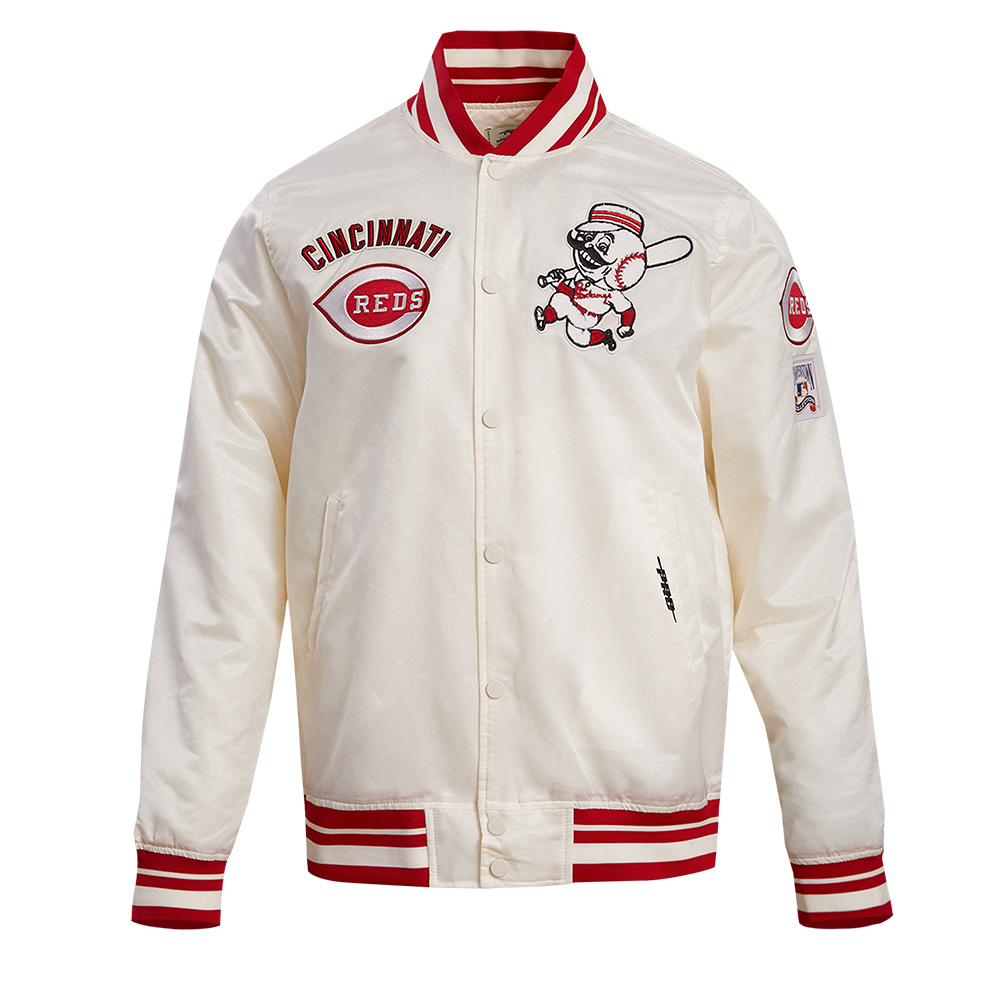 MLB CINCINNATI REDS RETRO CLASSIC MEN'S RIB SATIN JACKET (EGGSHELL