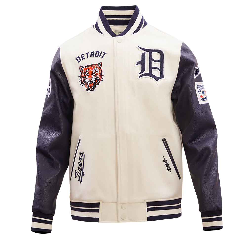 Detroit Tigers Retro Classic Rib Wool Varsity Jacket (EGGSHELL/MIDNIGH