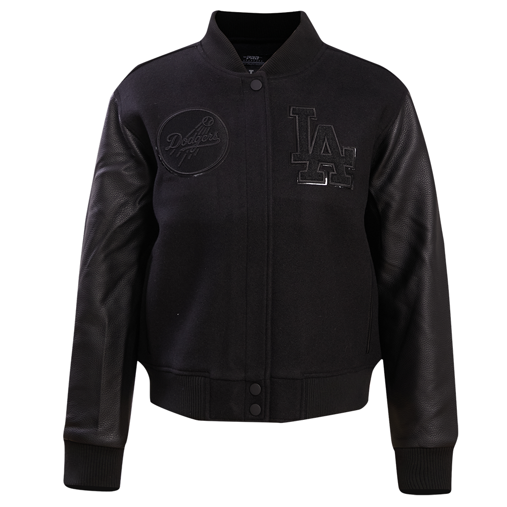 MLB LOS ANGELES DODGERS TRIPLE BLACK WOOL WOMEN'S VARSITY JACKET (TRIP