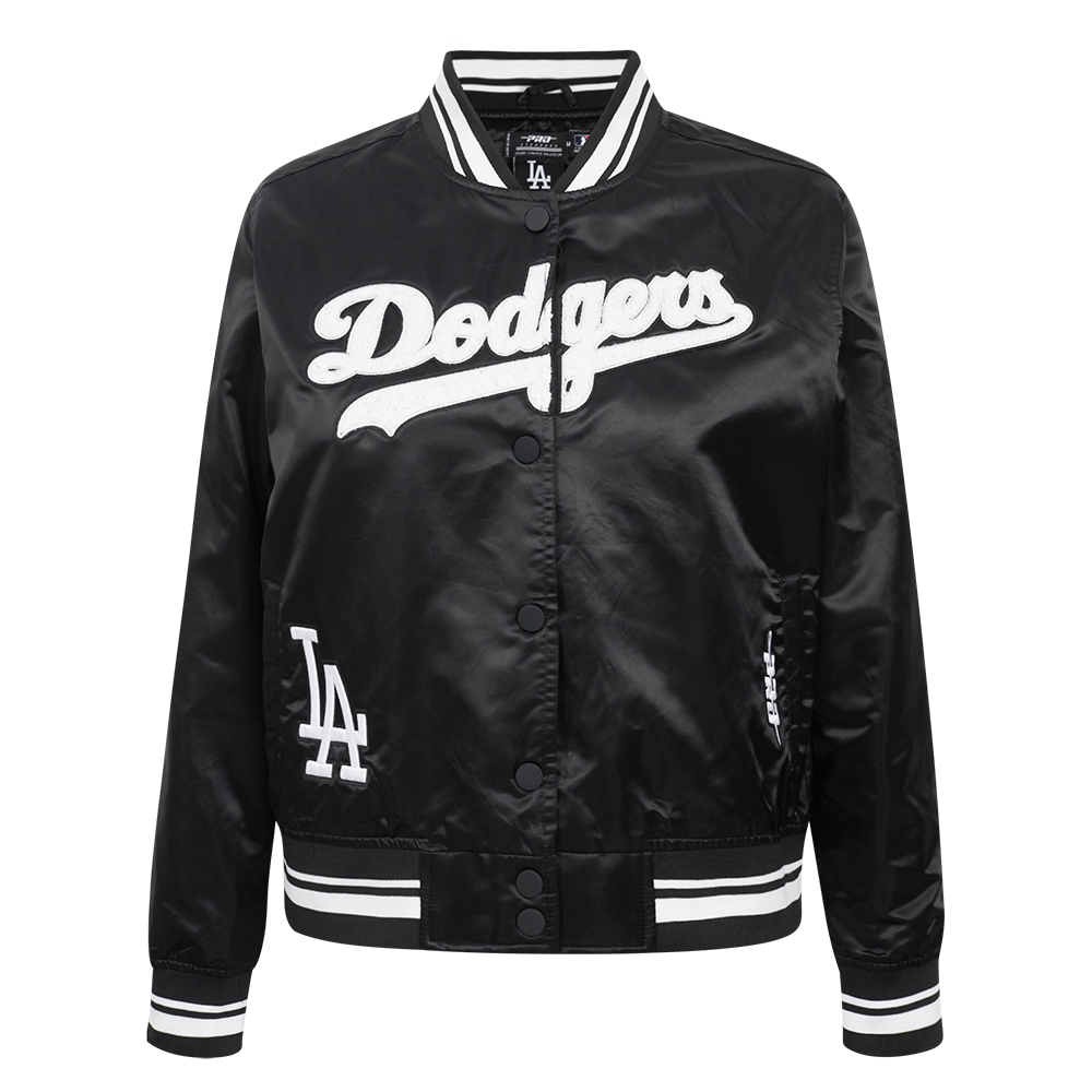 MLB LOS ANGELES DODGERS PEARLS WOMEN'S RIB SATIN JACKET (BLACK
