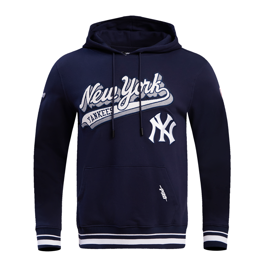 MLB NEW YORK YANKEES SCRIPT TAIL MEN'S RIB FLEECE PULLOVER HOODIE