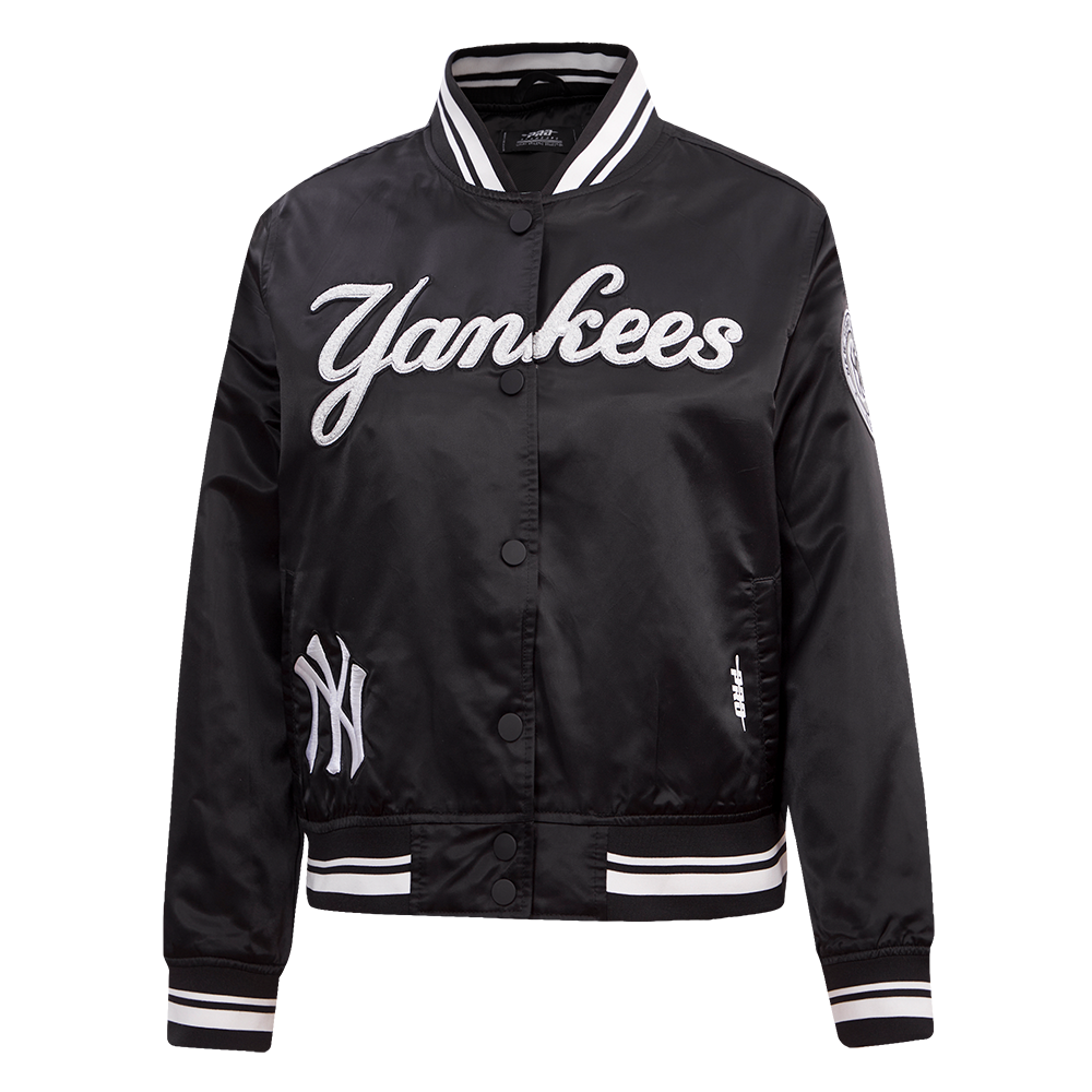 MLB NEW YORK YANKEES PEARLS WOMEN'S RIB SATIN JACKET (BLACK) – Pro