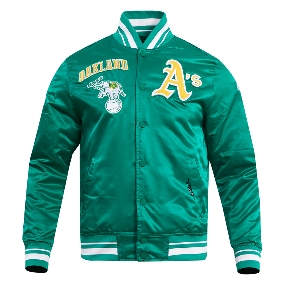 MLB OAKLAND ATHLETICS RETRO CLASSIC MEN'S RIB SATIN JACKET (KELLY