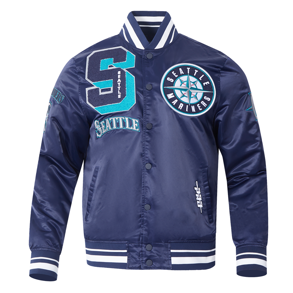 MLB SEATTLE MARINERS MASHUP MEN'S RIB SATIN JACKET (MIDNIGHT NAVY