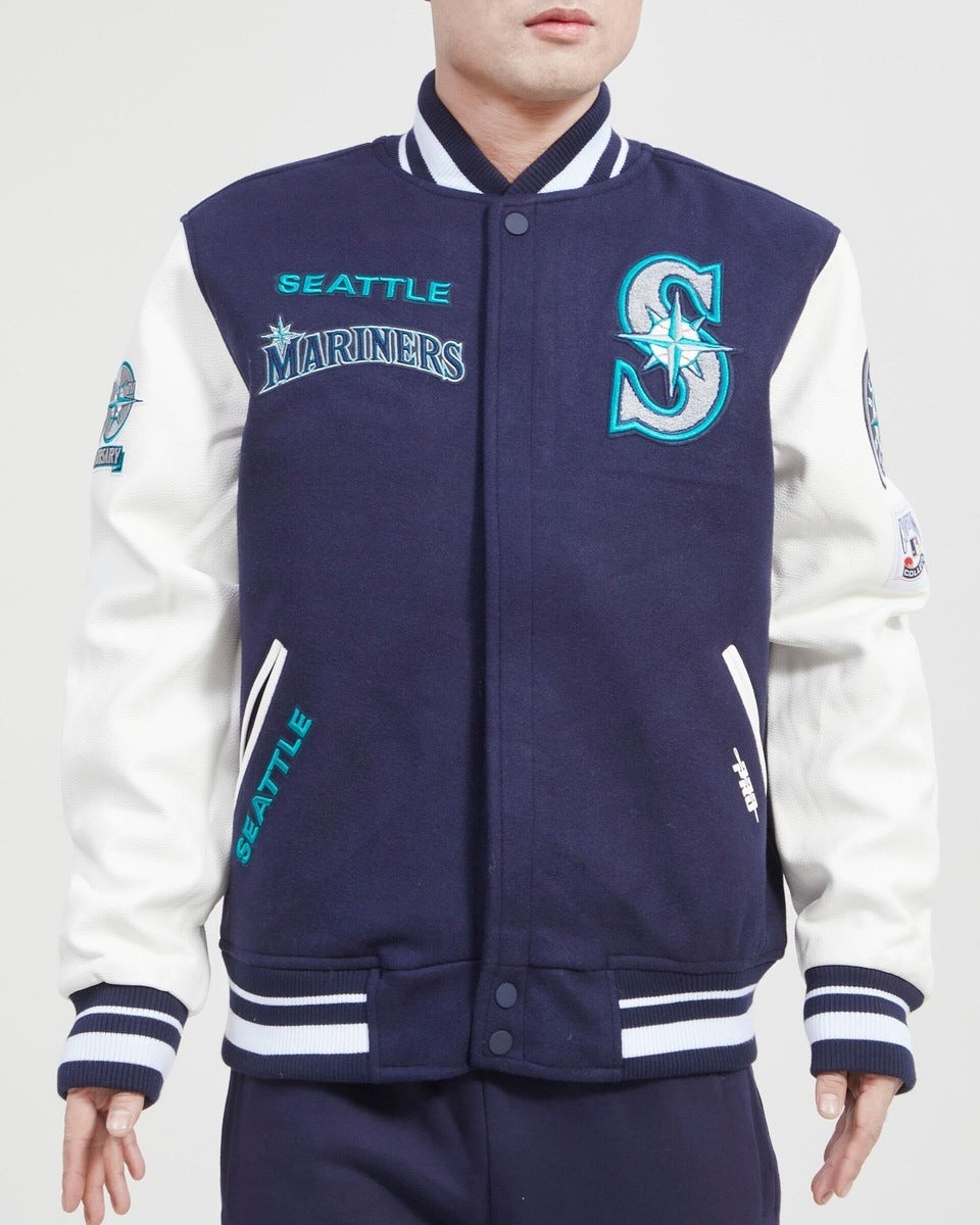 MLB SEATTLE MARINERS RETRO CLASSIC MEN'S RIB WOOL VARSITY JACKET (MIDN