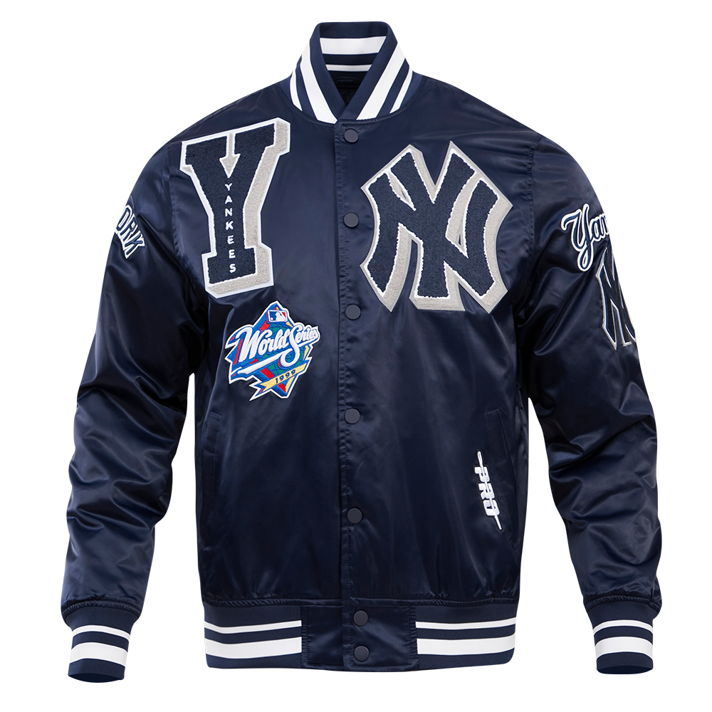 MLB NEW YORK YANKEES MASHUP LOGO MEN'S SATIN JACKET (MIDNIGHT NAVY ...