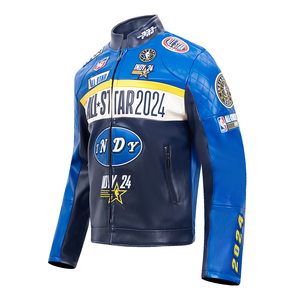 NBA ALL STAR GAME 2024 MEN'S FULL ZIP LEATHER JACKET (MIDNIGHT NAVY/EGGSHELL/ROYAL)