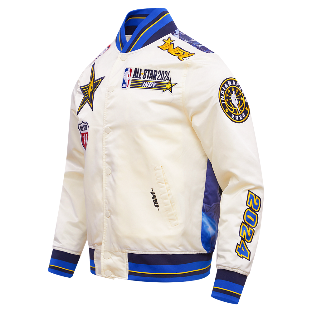 NBA ALL STAR GAME 2024 MEN S SATIN JACKET EGSHELL MIDNIGHT NAVY ROYAL Pro Standard