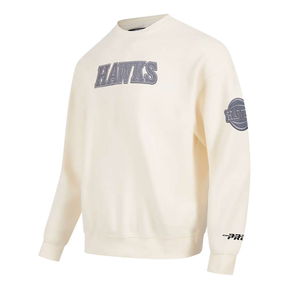 NBA ATLANTA HAWKS REVERSE FRENCH TERRY MEN'S DROP SHOULDER FLC CREWN (EGGSHELL)