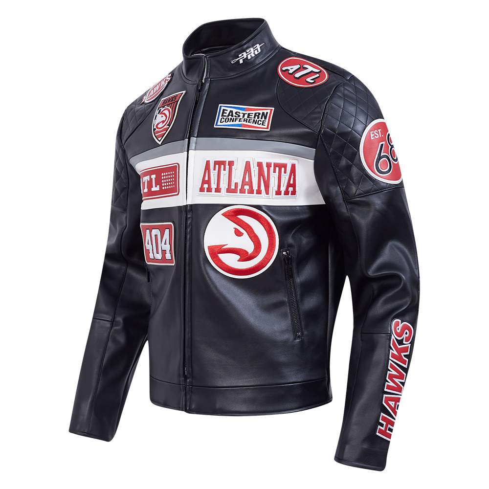 NBA ATLANTA HAWKS MEN'S MOTO JACKET (BLACK/WHITE)