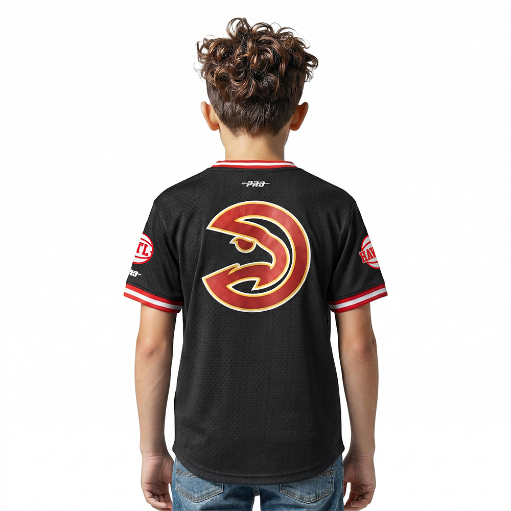 NBA ATLANTA HAWKS CLASSIC BIG BOYS SHORT SLEEVE MESH TEE (BLACK/RED)