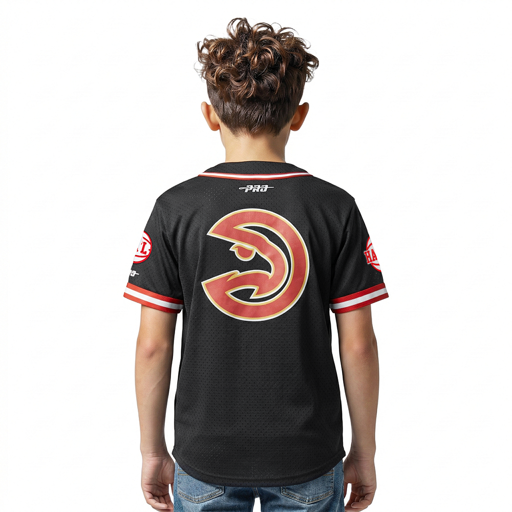NBA ATLANTA HAWKS CLASSIC BIG BOYS MESH BUTTON DOWN SHIRT (BLACK/RED)