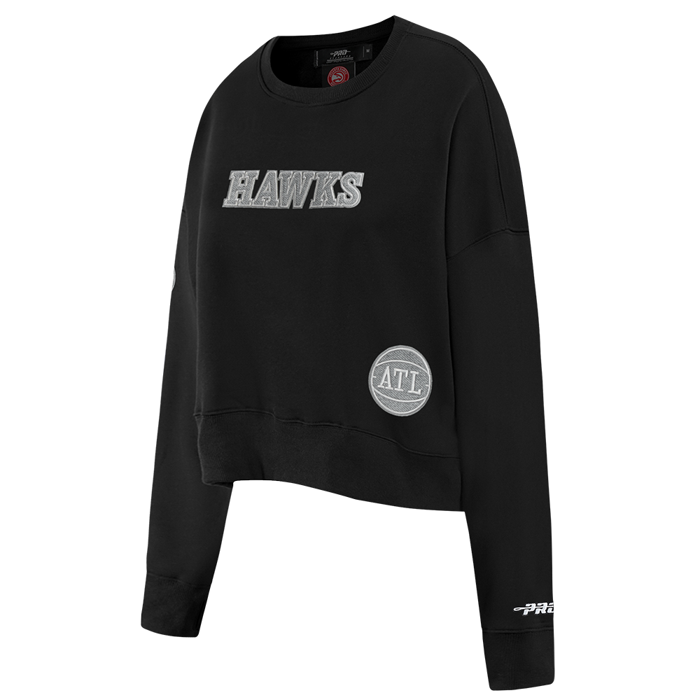 NBA ATLANTA HAWKS REVERSE FRENCH TERRY WOMEN'S FLEECE CREWNECK (BLACK)