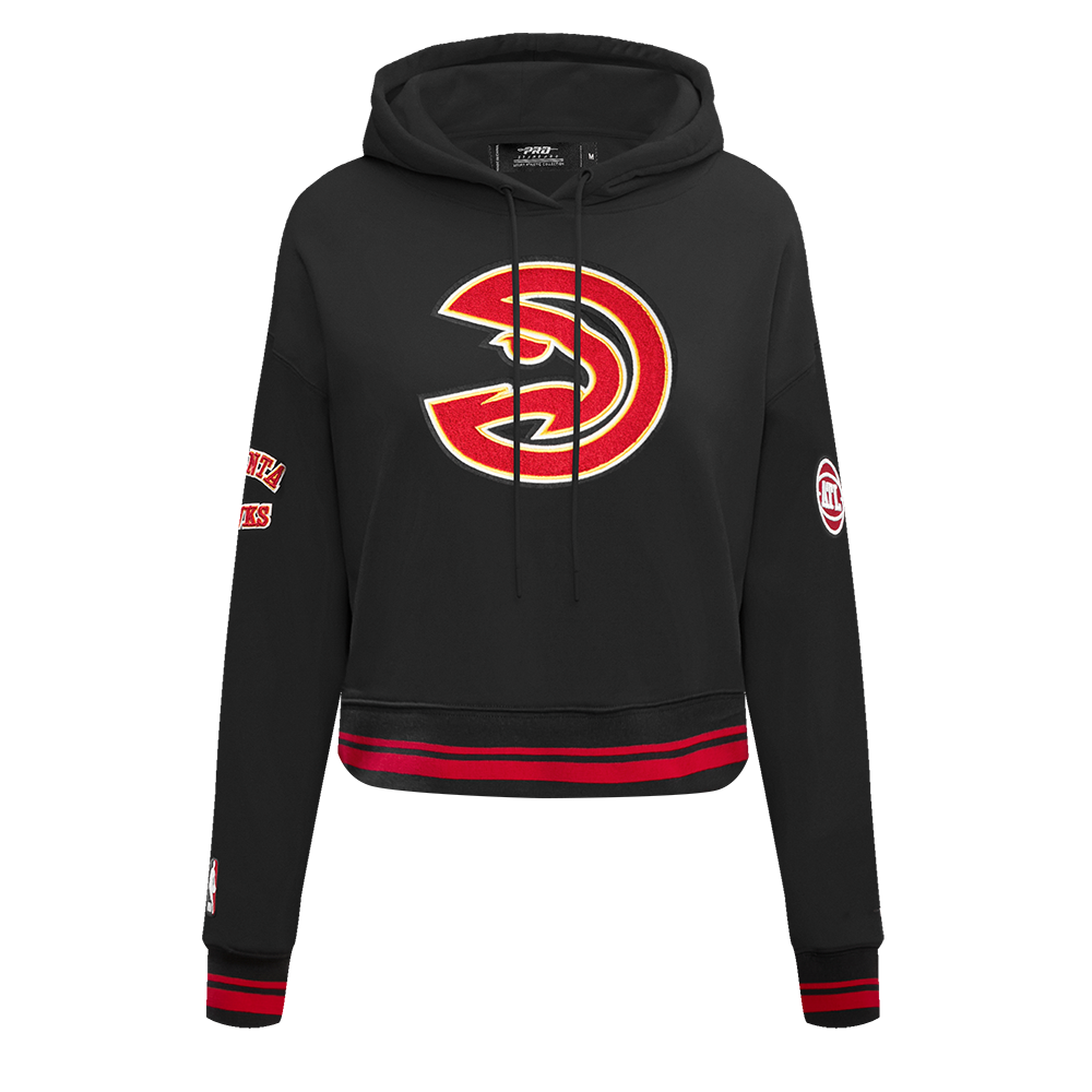 NBA ATLANTA HAWKS RETRO CLASSIC WOMEN S RIB CROPPED PO HOODIE BLACK R Pro Standard