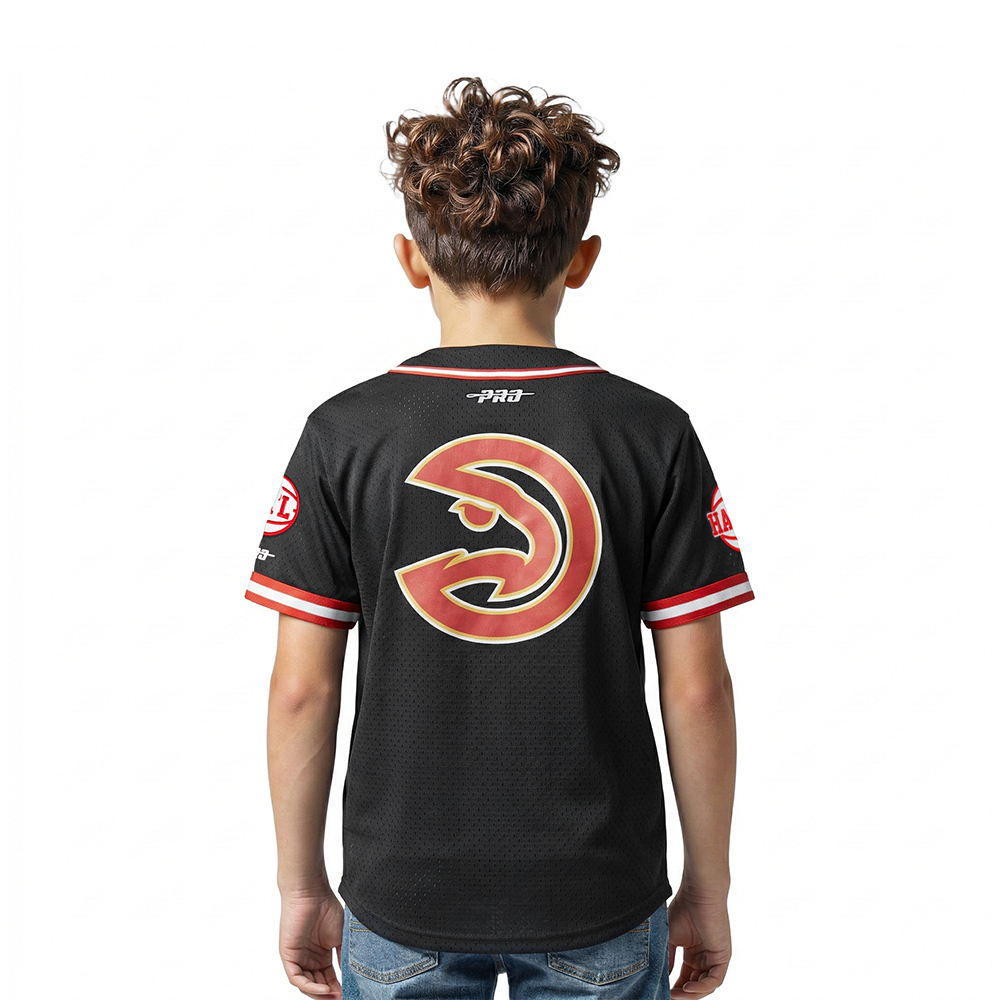 NBA ATLANTA HAWKS CLASSIC LITTLE BOYS MESH BUTTON DOWN SHIRT (BLACK/RED)