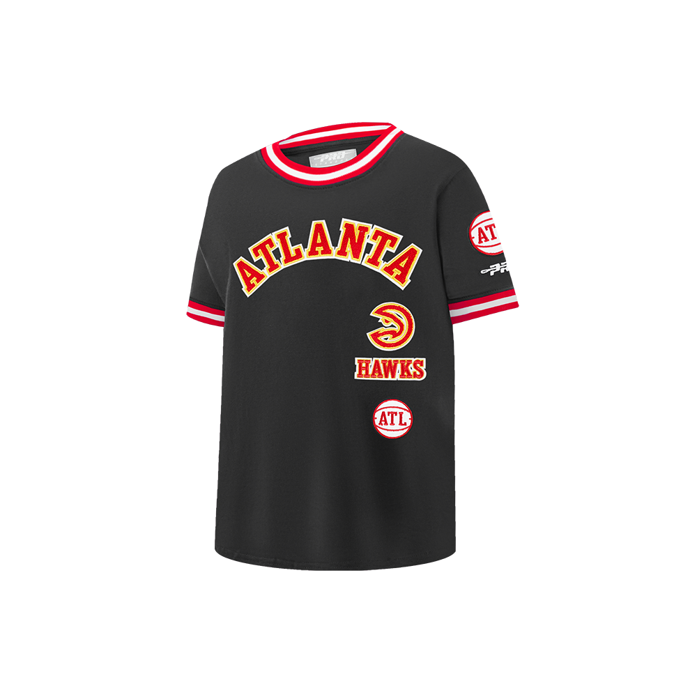 NBA ATLANTA HAWKS RETRO CLASSIC LITTLE BOYS SHORT SLEEVE STRIPED RIB TEE (BLACK/RED)