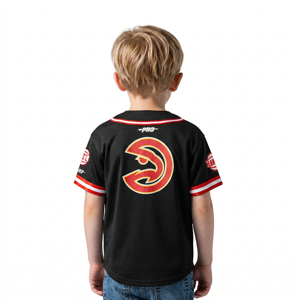 NBA ATLANTA HAWKS CLASSIC TODDLER BOYS MESH BUTTON DOWN SHIRT (BLACK/RED)