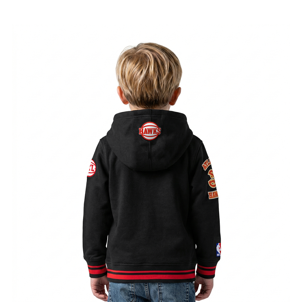 NBA ATLANTA HAWKS RETRO CLASSIC TODDLER BOYS RIB FLEECE PULLOVER HOODIE (BLACK/RED/BLACK)