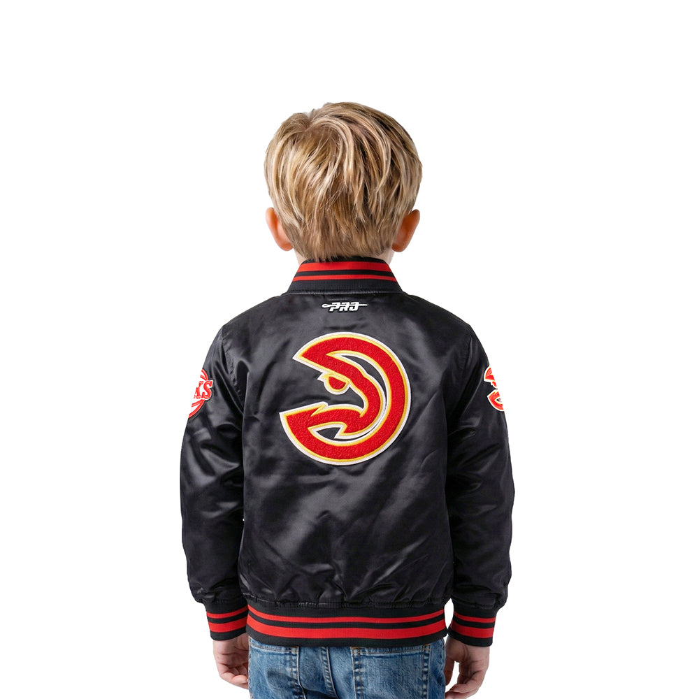 NBA ATLANTA HAWKS RETRO CLASSIC TODDLER BOYS RIB SATIN JACKET (BLACK/RED/BLACK)