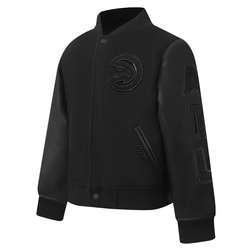 NBA ATLANTA HAWKS TRIPLE BLACK TODDLER BOYS WOOL VARSITY JACKET (JET BLACK)