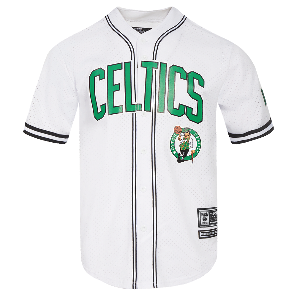 NBA BOSTON CELTICS CLASSIC MEN S MESH BUTTON DOWN JERSEY WHITE BLACK Pro Standard