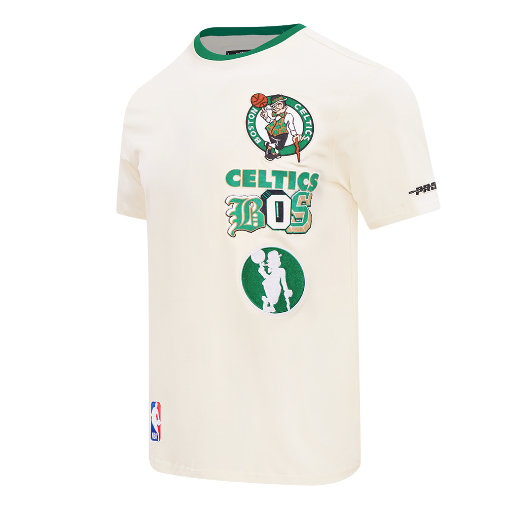 NBA BOSTON CELTICS RETRO CASCADE MEN'S RINGER TEE (EGGSHELL/ KELLY GREEN)