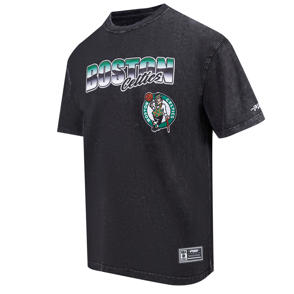 NBA BOSTON CELTICS CHROME MEN'S COTTON JERSEY DROP SHOULDER TEE (WASHED BLACK)