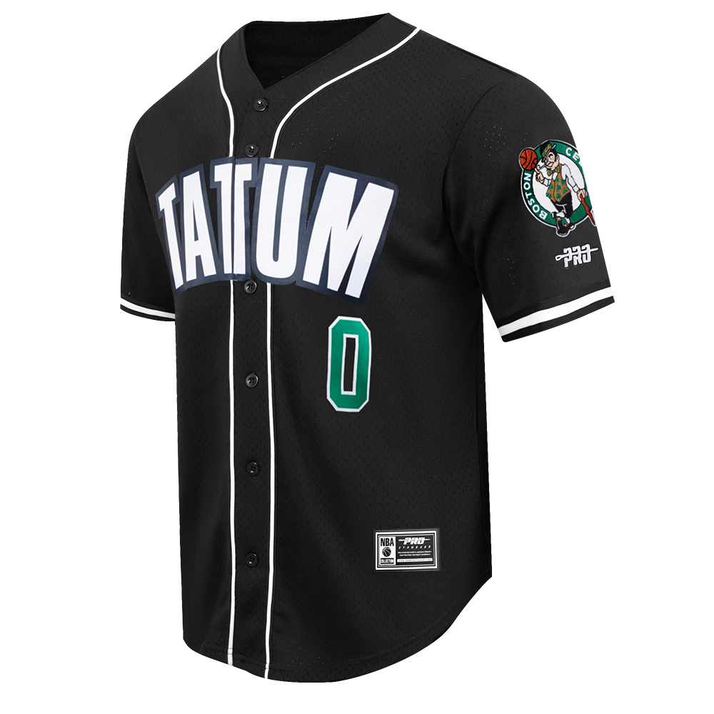 NBA BOSTON CELTICS JAYSON TATUM #0 CLASSIC MESH PNN MEN'S MESH BUTTON DOWN SHIRT (BLACK)