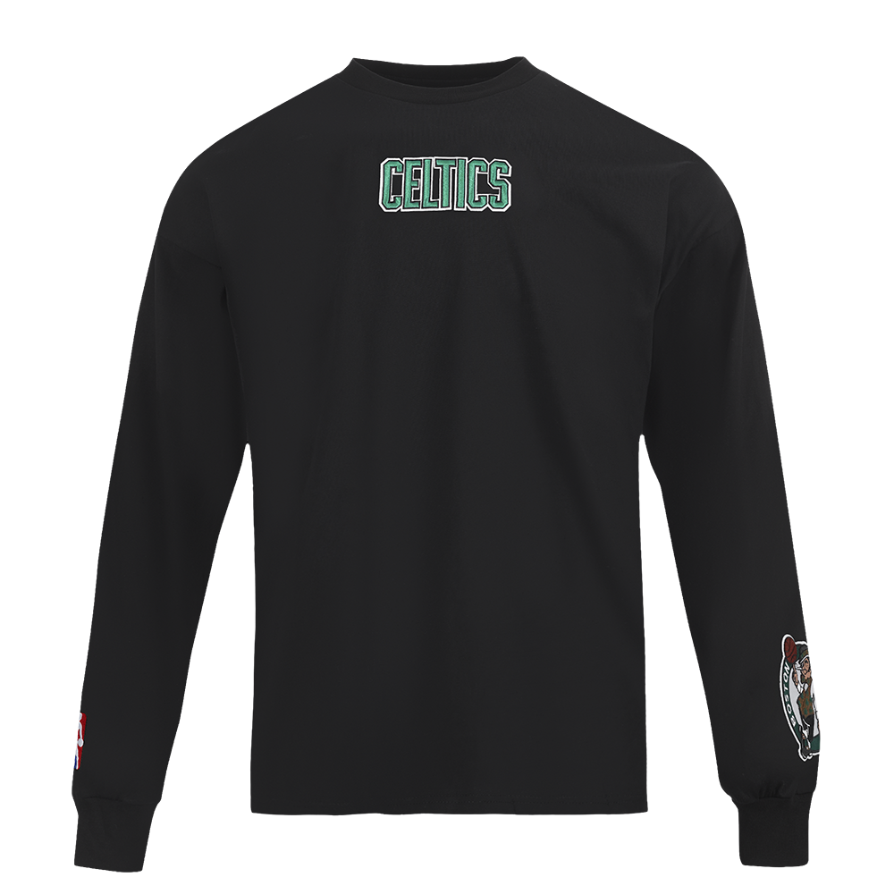 NBA BOSTON CELTICS WINGSPAN MEN'S DROP SHOULDER FLC PO HOODIE (BLACK)